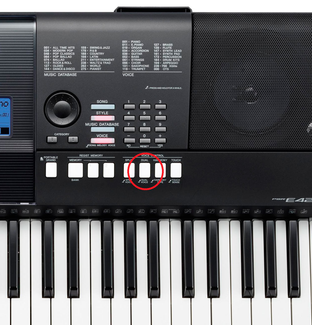 Dual button on a Yamaha PSR E423