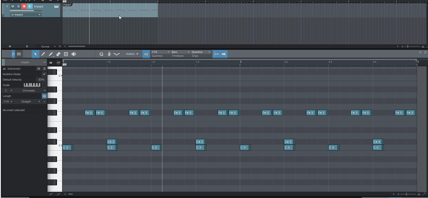 Piano-roll example from Studio One