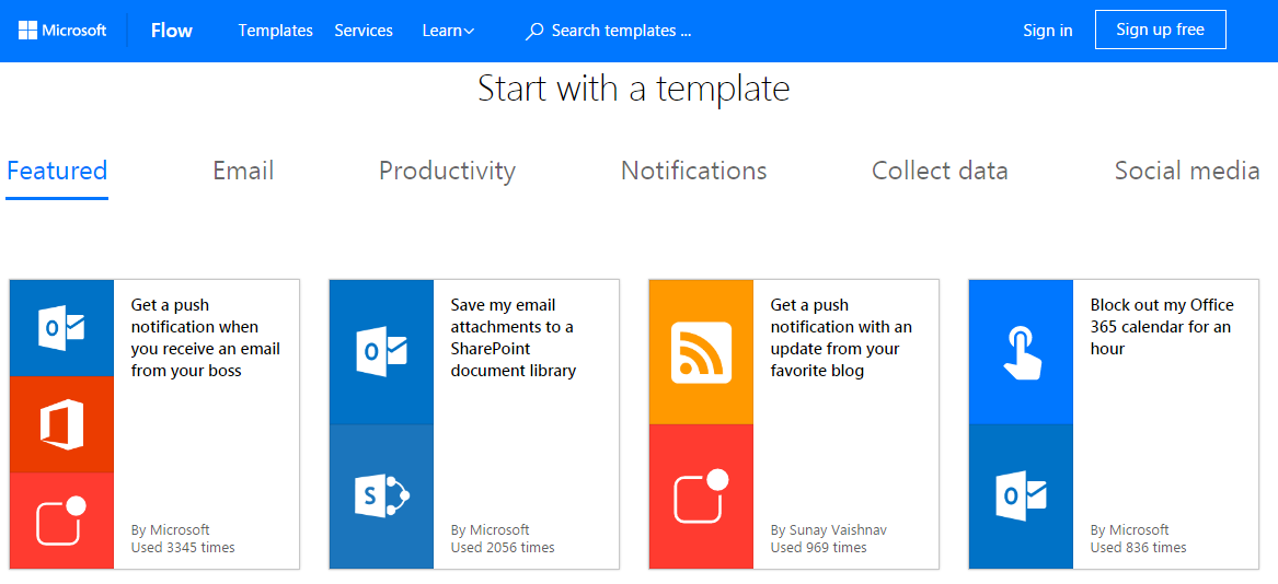 Historical Microsoft Flow template screenshot