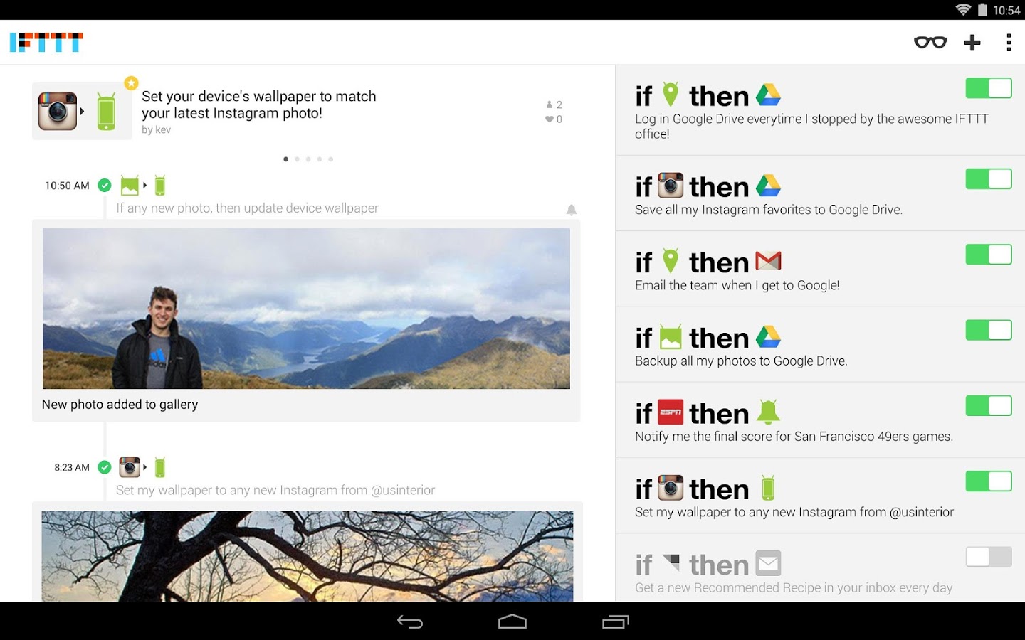 Historical IFTTT app screenshot